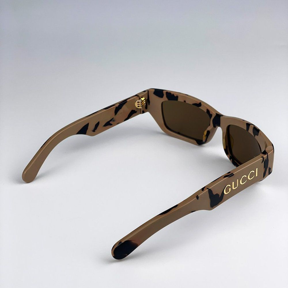 Gucci GG1296S 003 Sunglasses Black Big Spotted Havana Brown Rectangle Unisex - Picture 6 of 10